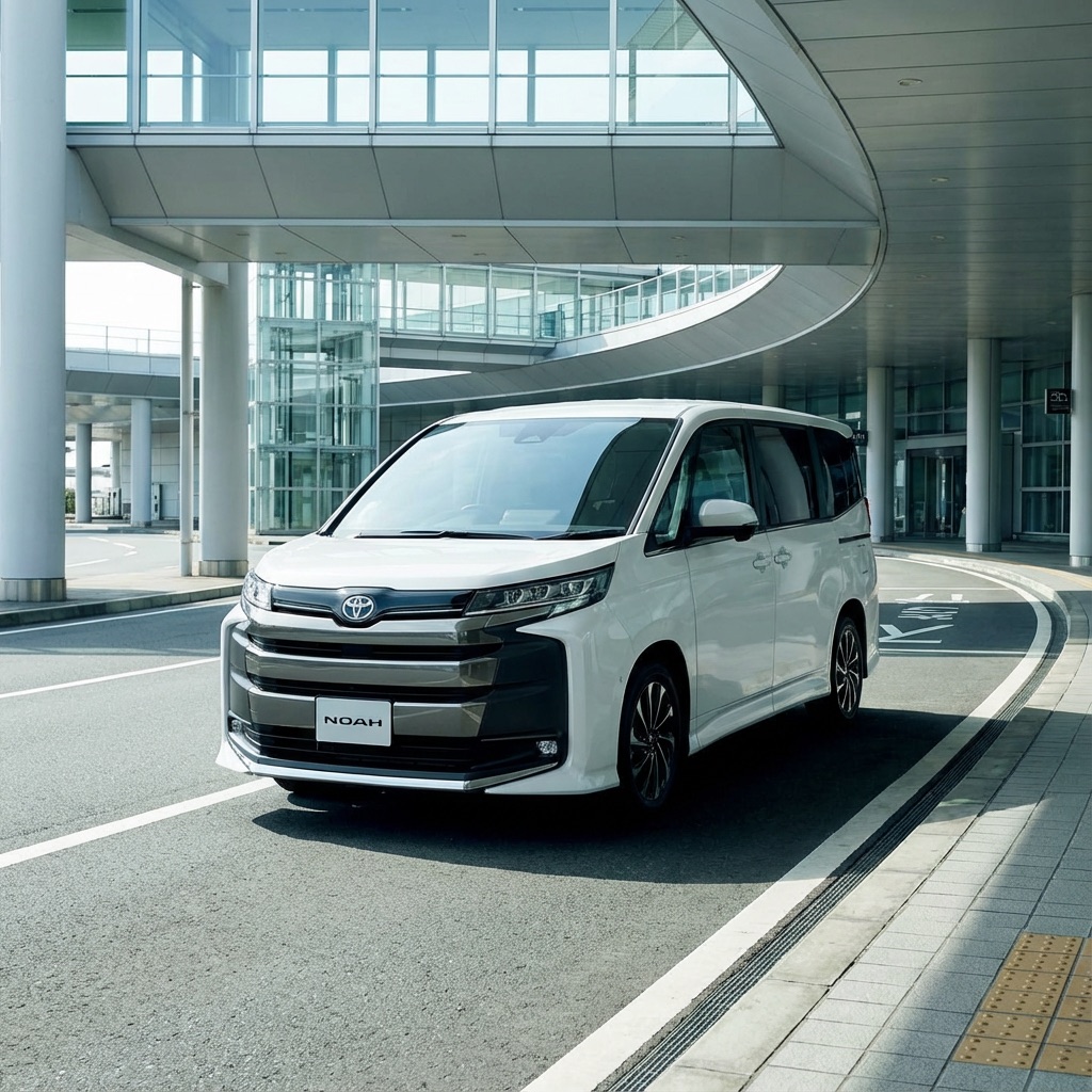成田空港の送迎エリアに停まる Toyota Noah のAIイメージ