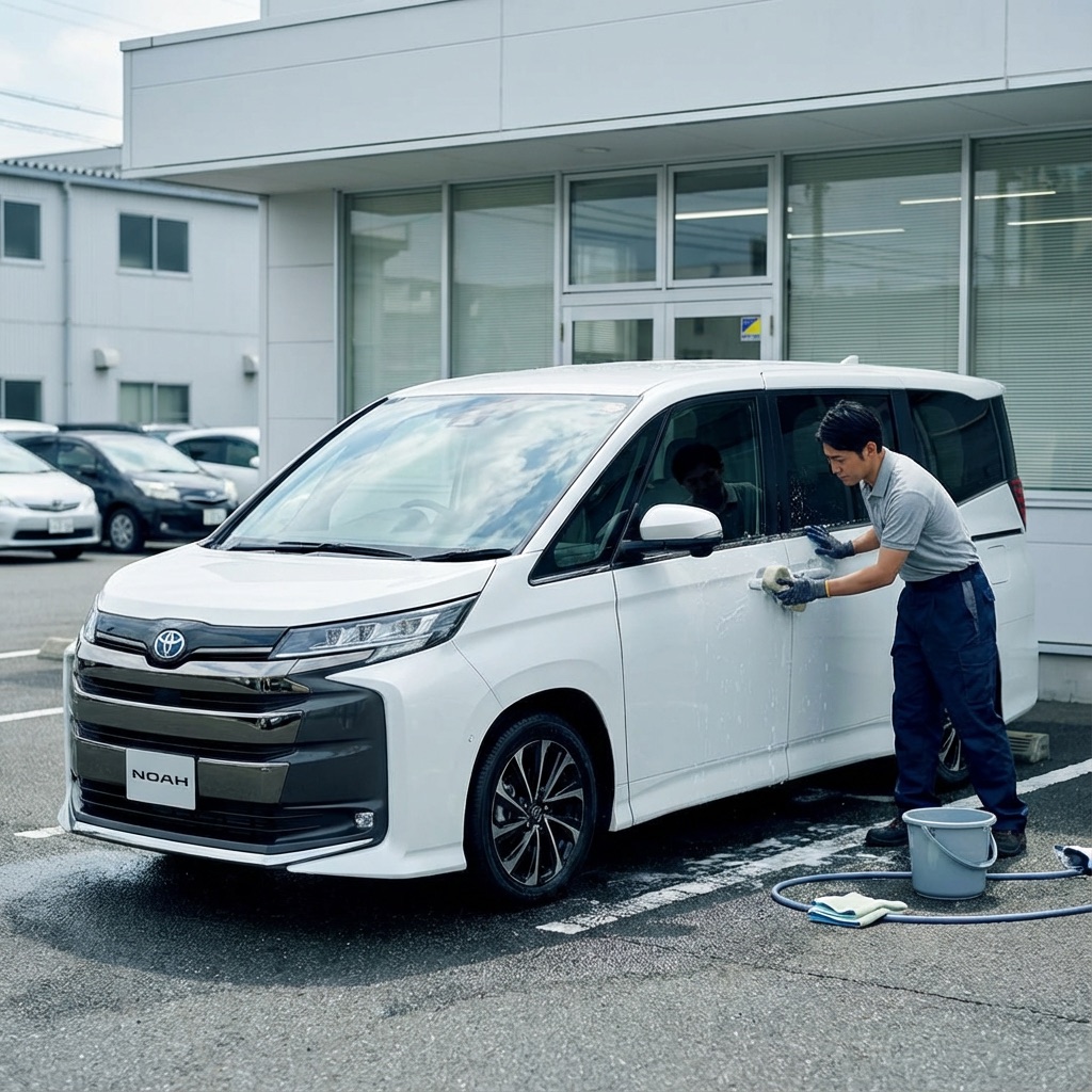 Toyota Noah を清掃するスタッフのAIイメージ
